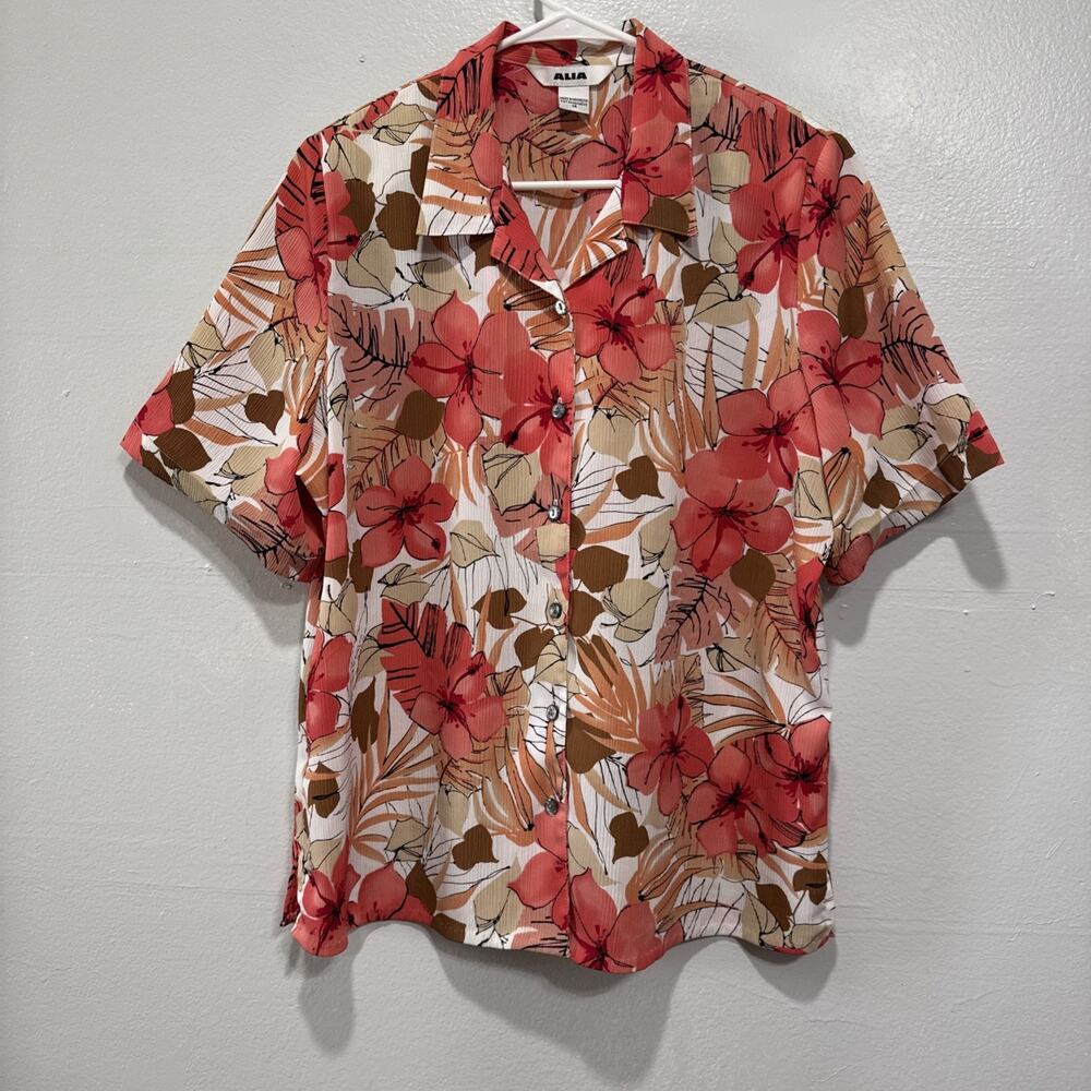 Alia Button Up Shirt Floral Short Sleeve Top Blouse Womens 14 Tropical Hawaii
